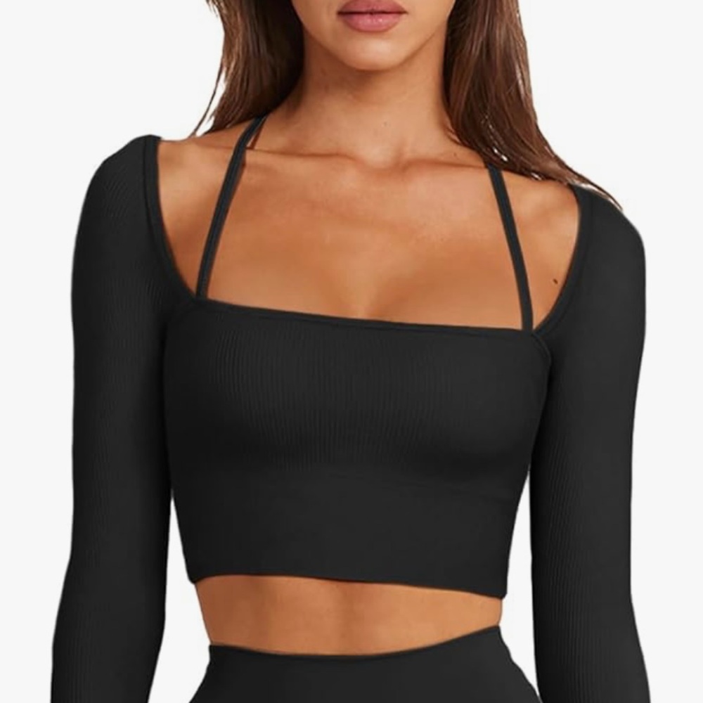 Black Ribbed Seamless Women's Top